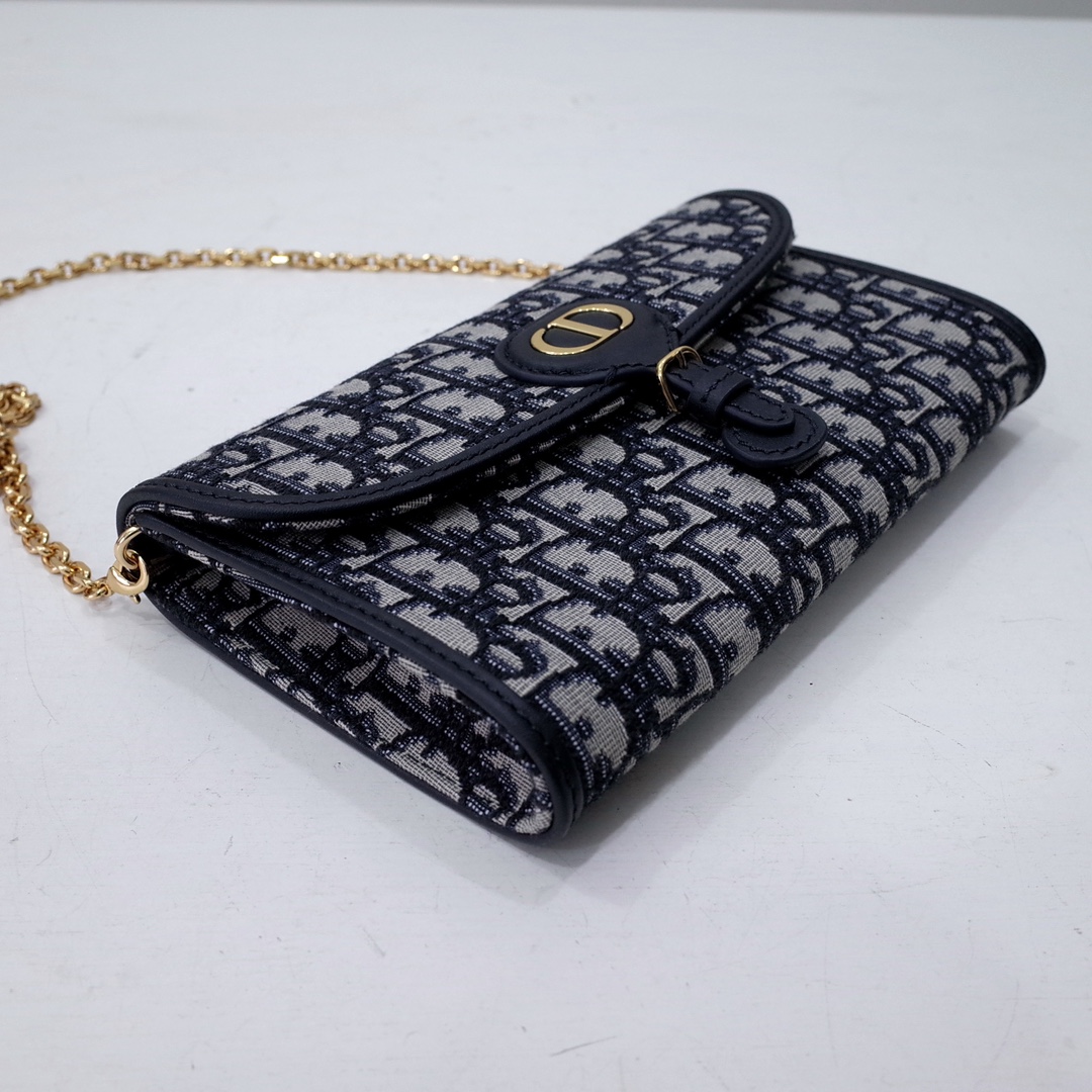 Dior Bobby East-West Pouch with Chain Blue Dior Oblique Jacquard